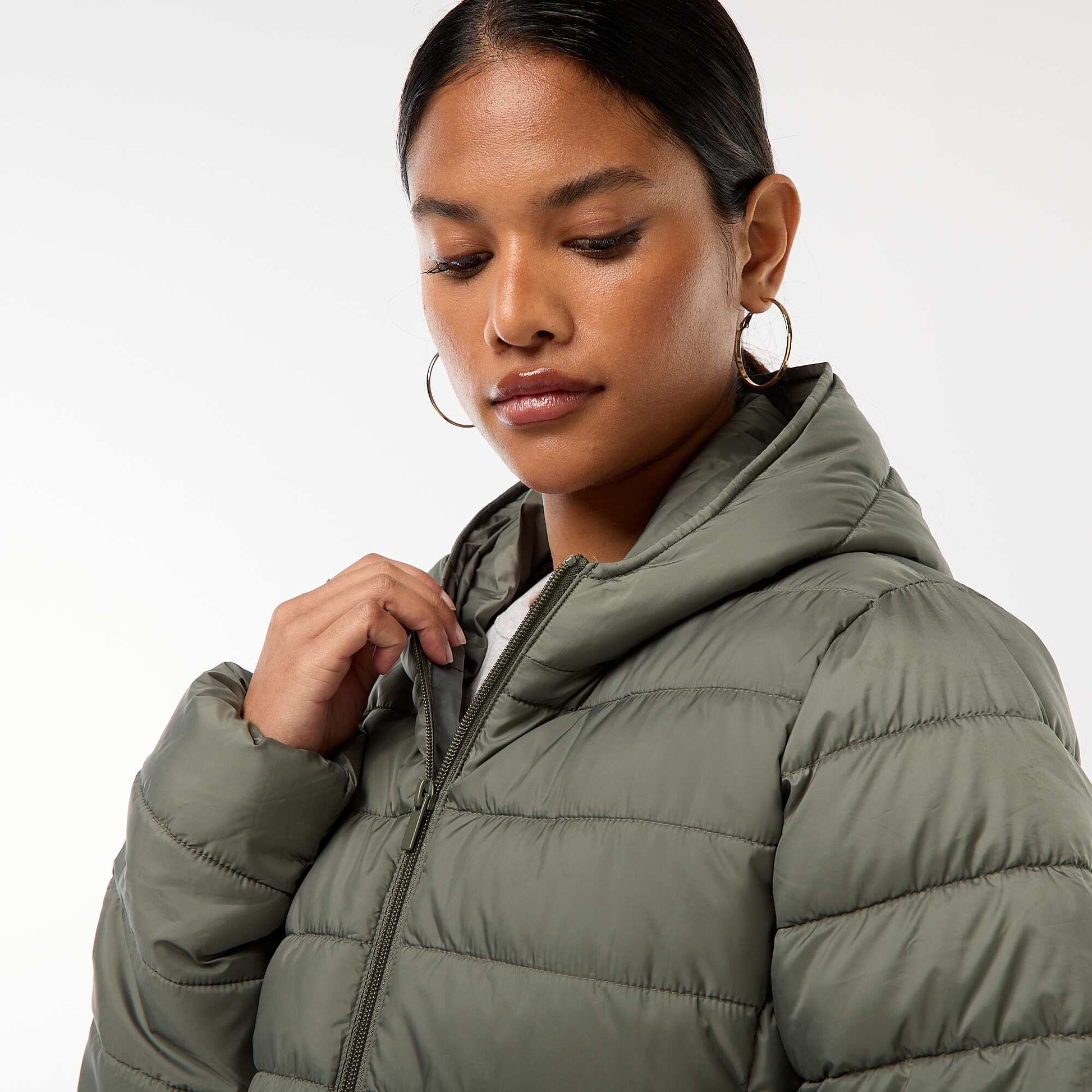 Lightweight Padded Jacket with Hood GREEN
