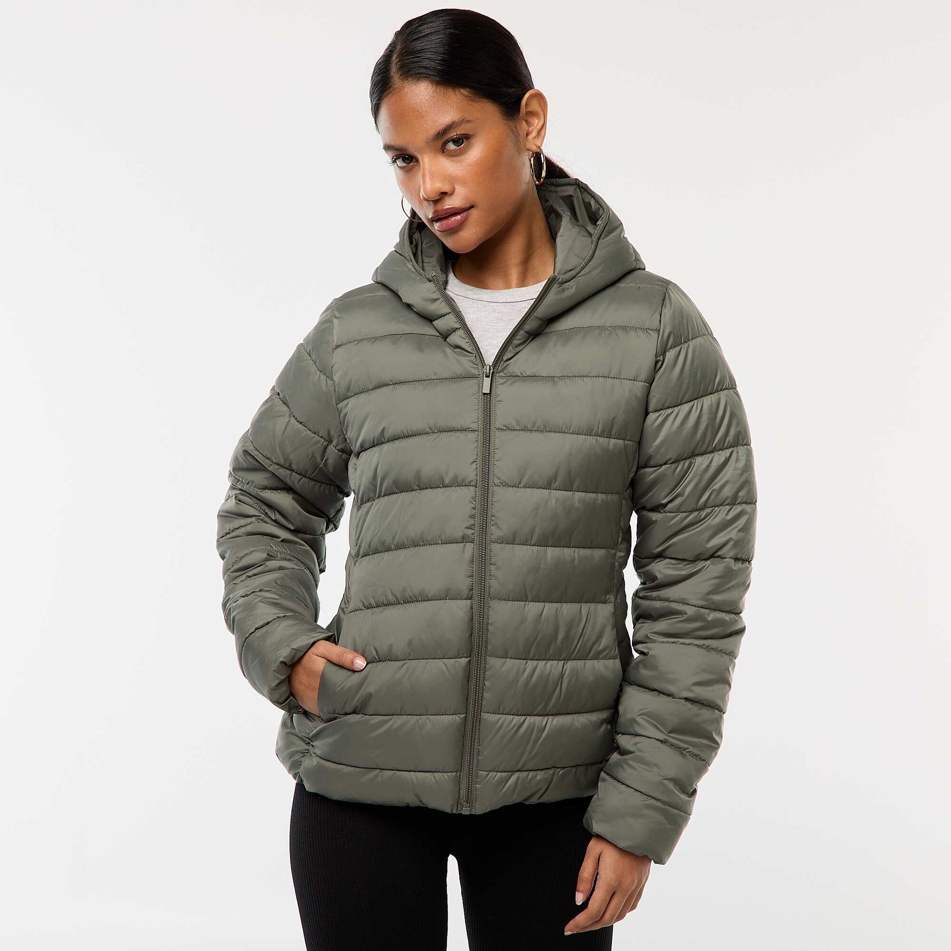 Lightweight Padded Jacket with Hood GREEN