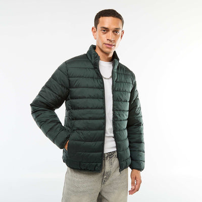 Plain lightweight quilted padded jacket GREEN
