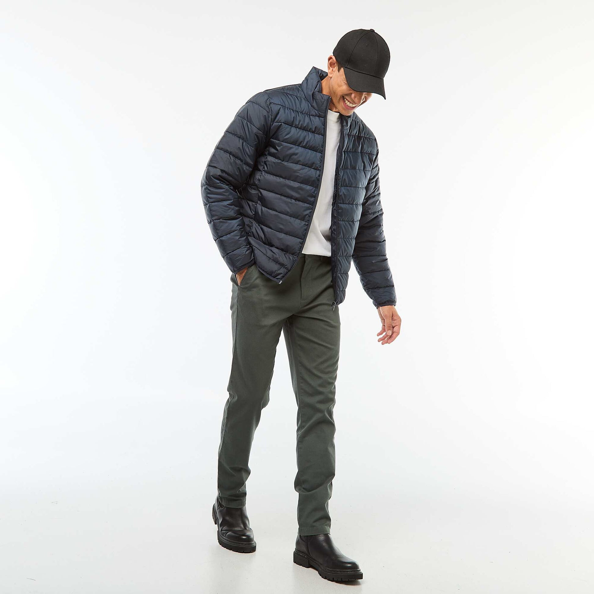 Plain lightweight quilted padded jacket BLUE