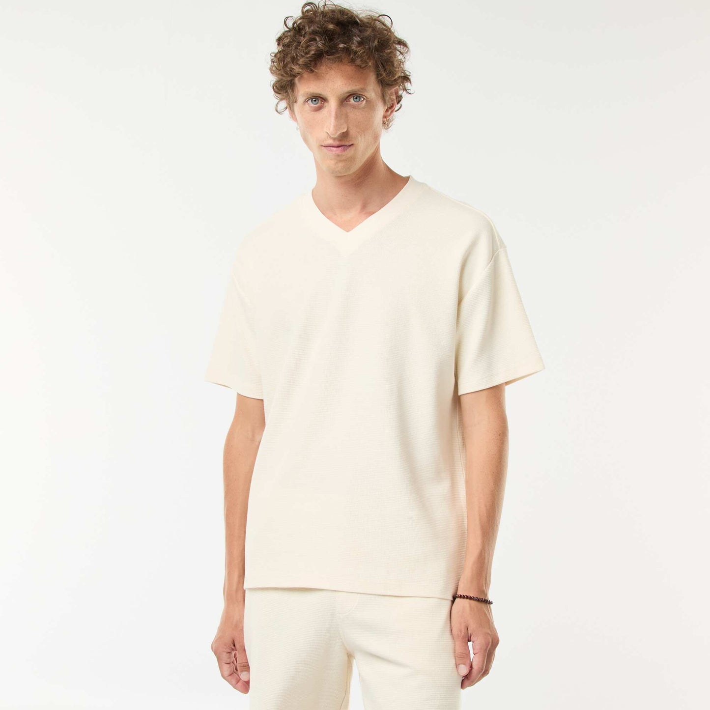 V-neck knit T-shirt WHITE