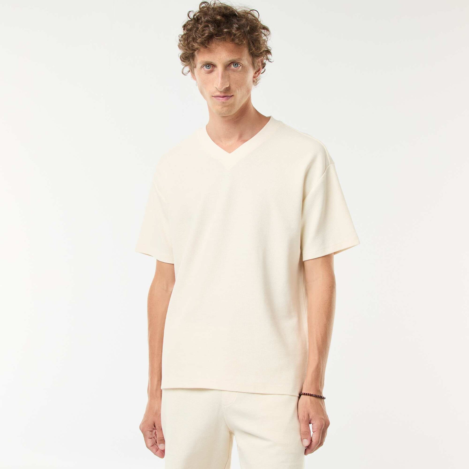 V-neck knit T-shirt WHITE