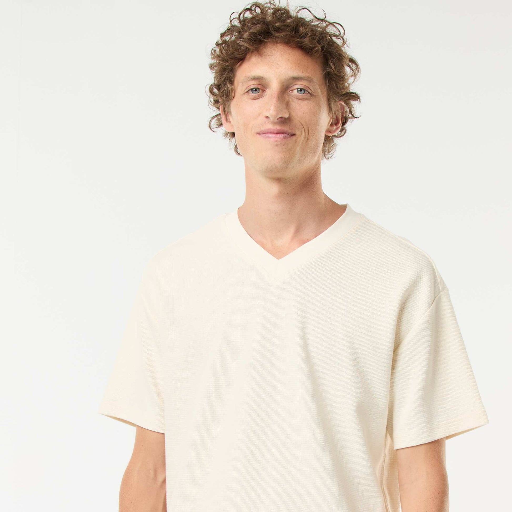 V-neck knit T-shirt WHITE