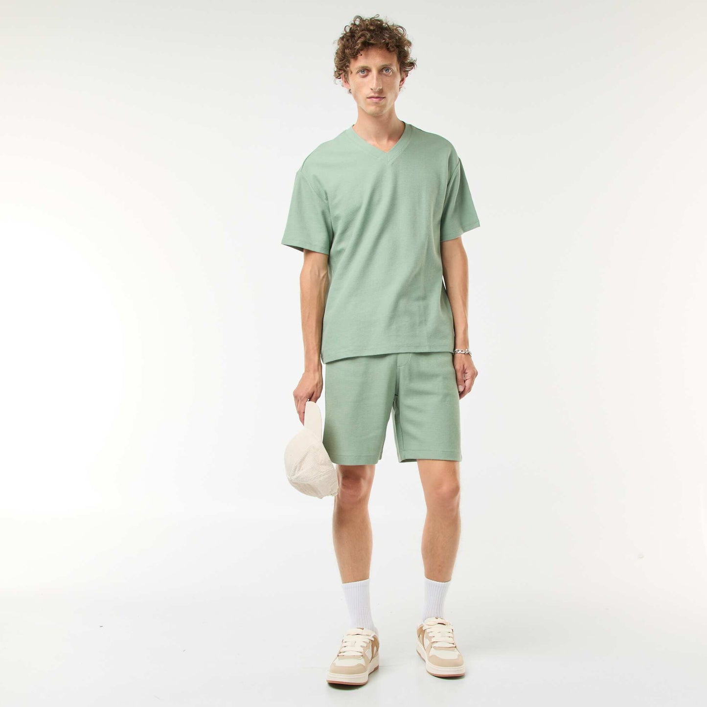 V-neck knit T-shirt GREEN