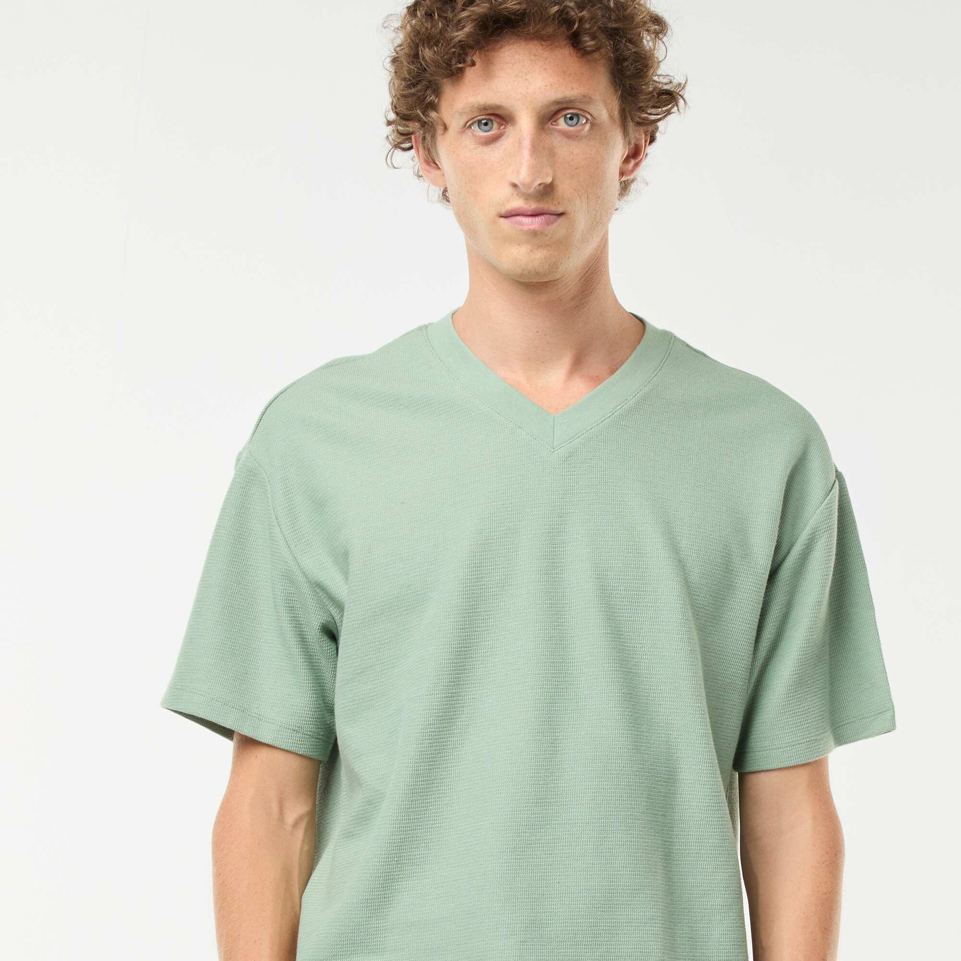 V-neck knit T-shirt GREEN