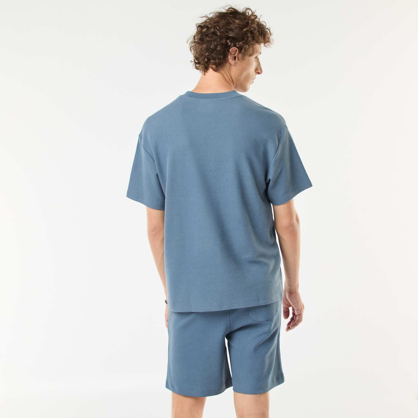 V-neck knit T-shirt BLUE