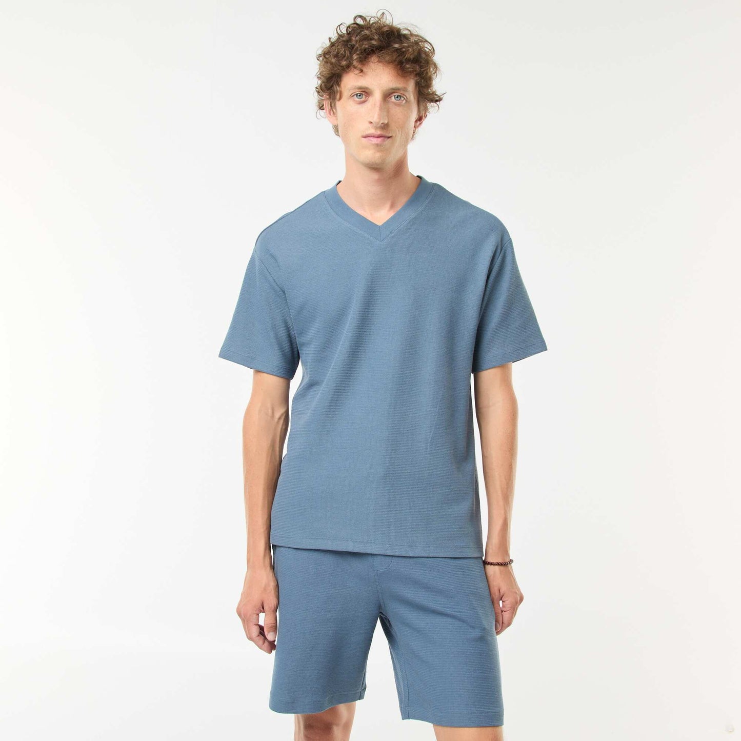 V-neck knit T-shirt BLUE