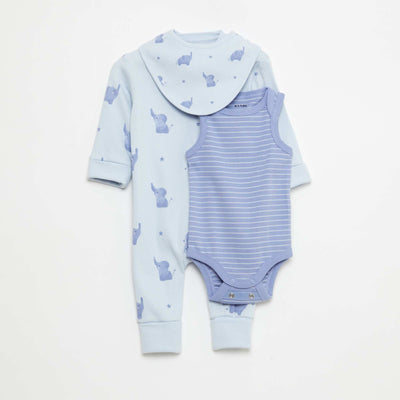 Sleepsuit  bib and bodysuit set - 3-piece set BLUE