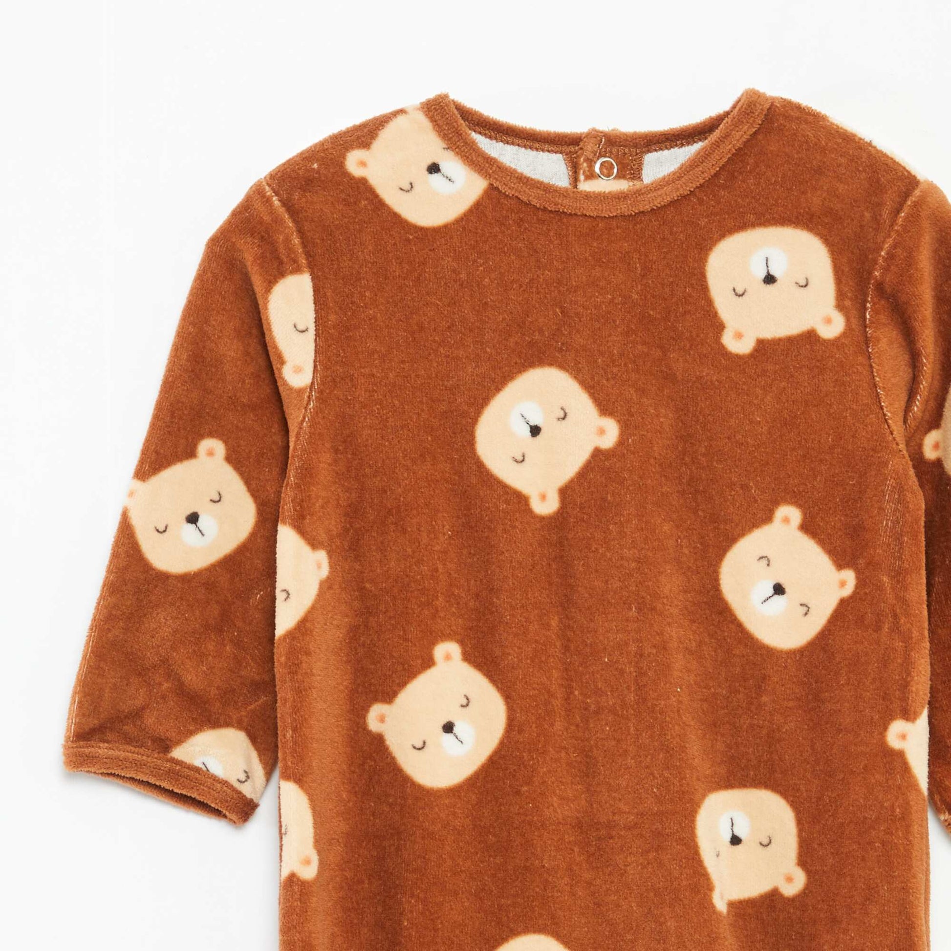Velour sleepsuit with motif BROWN