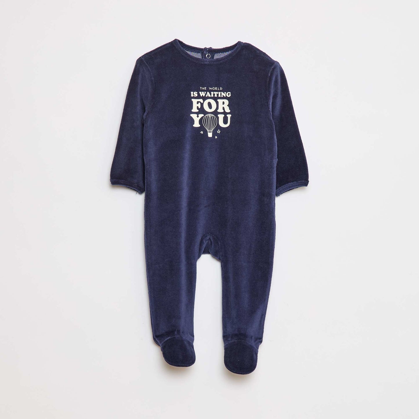 Fleece sleepsuit with feet and design on the front BLUE