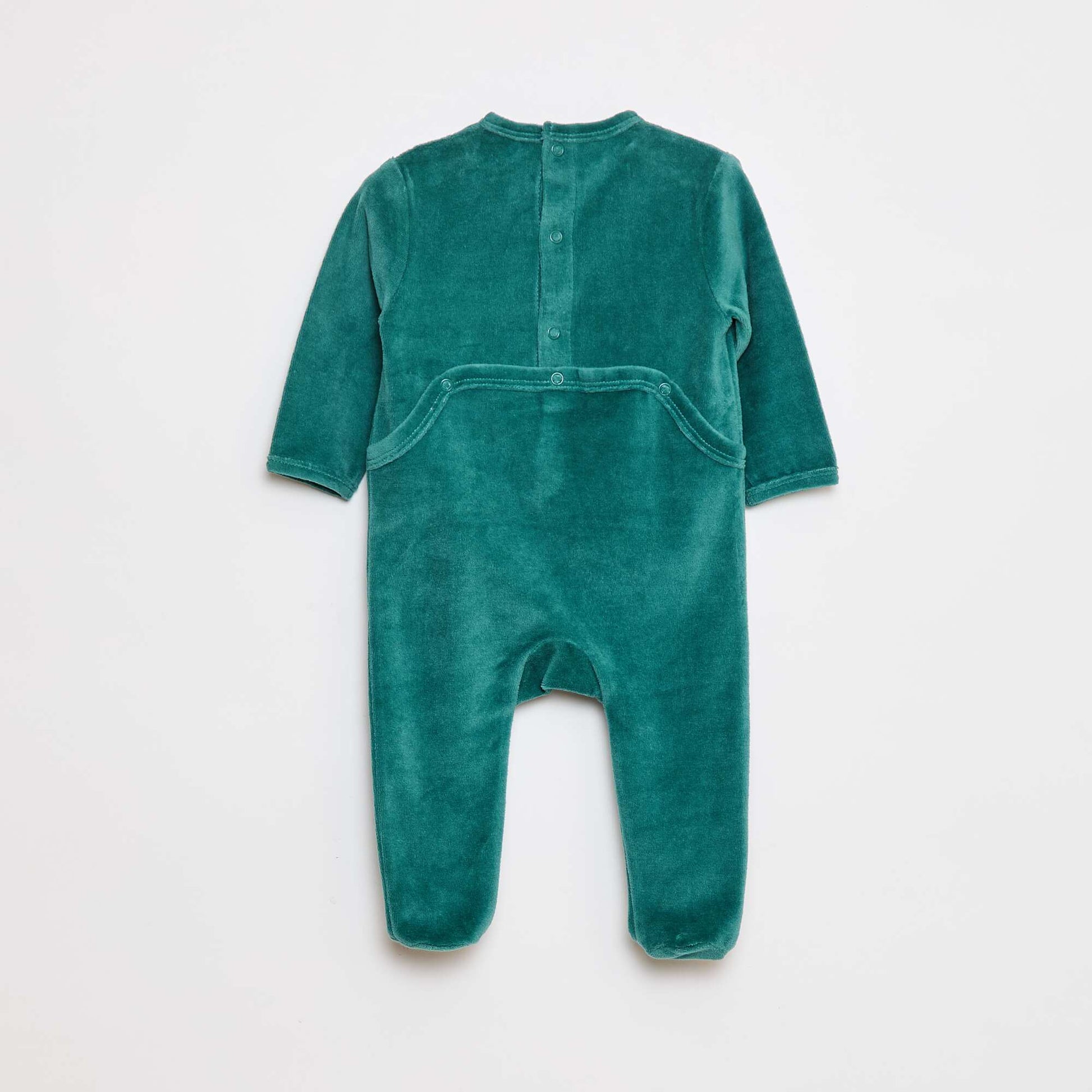 Fleece sleepsuit with feet and design on the front GREEN
