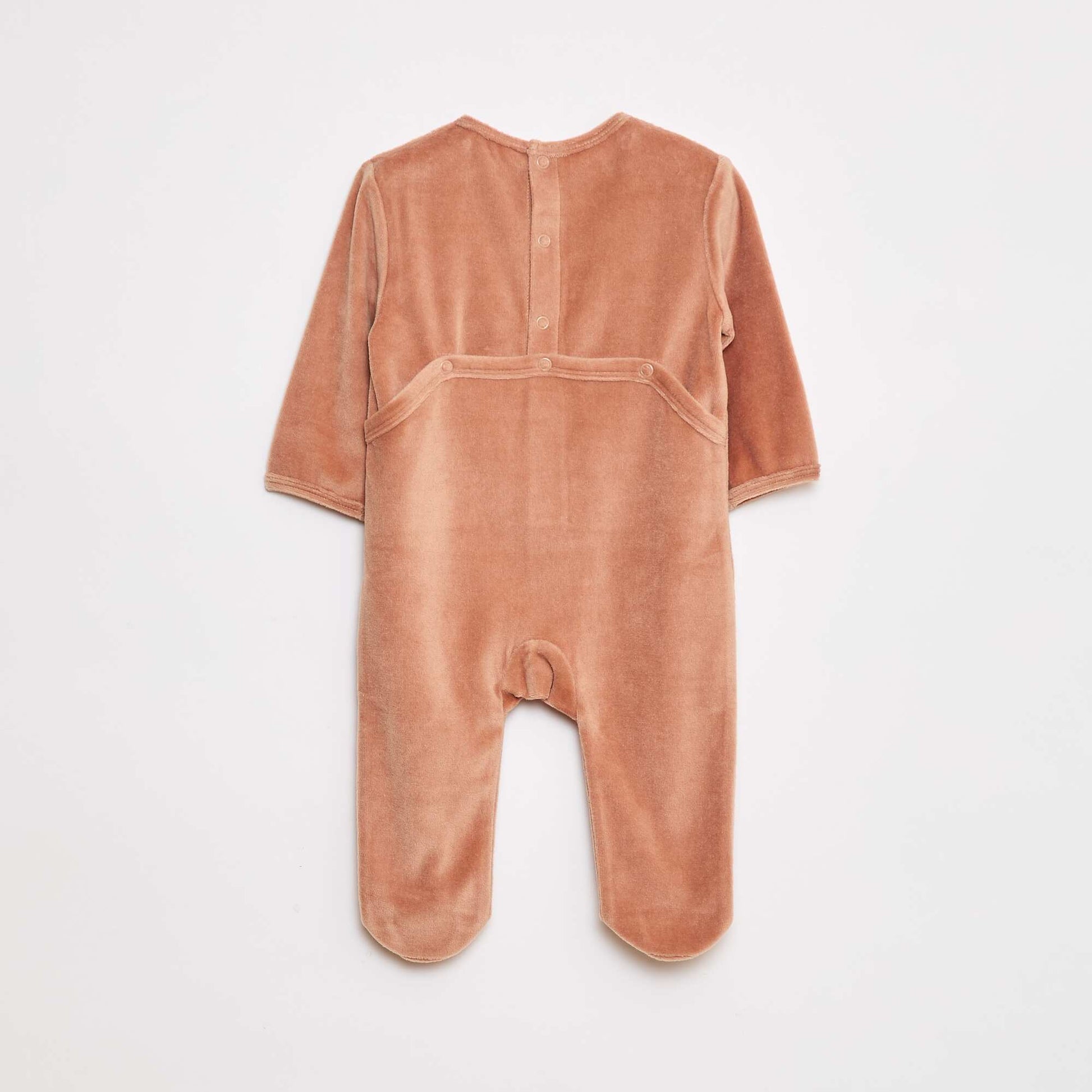 Fleece sleepsuit with feet and design on the front BROWN