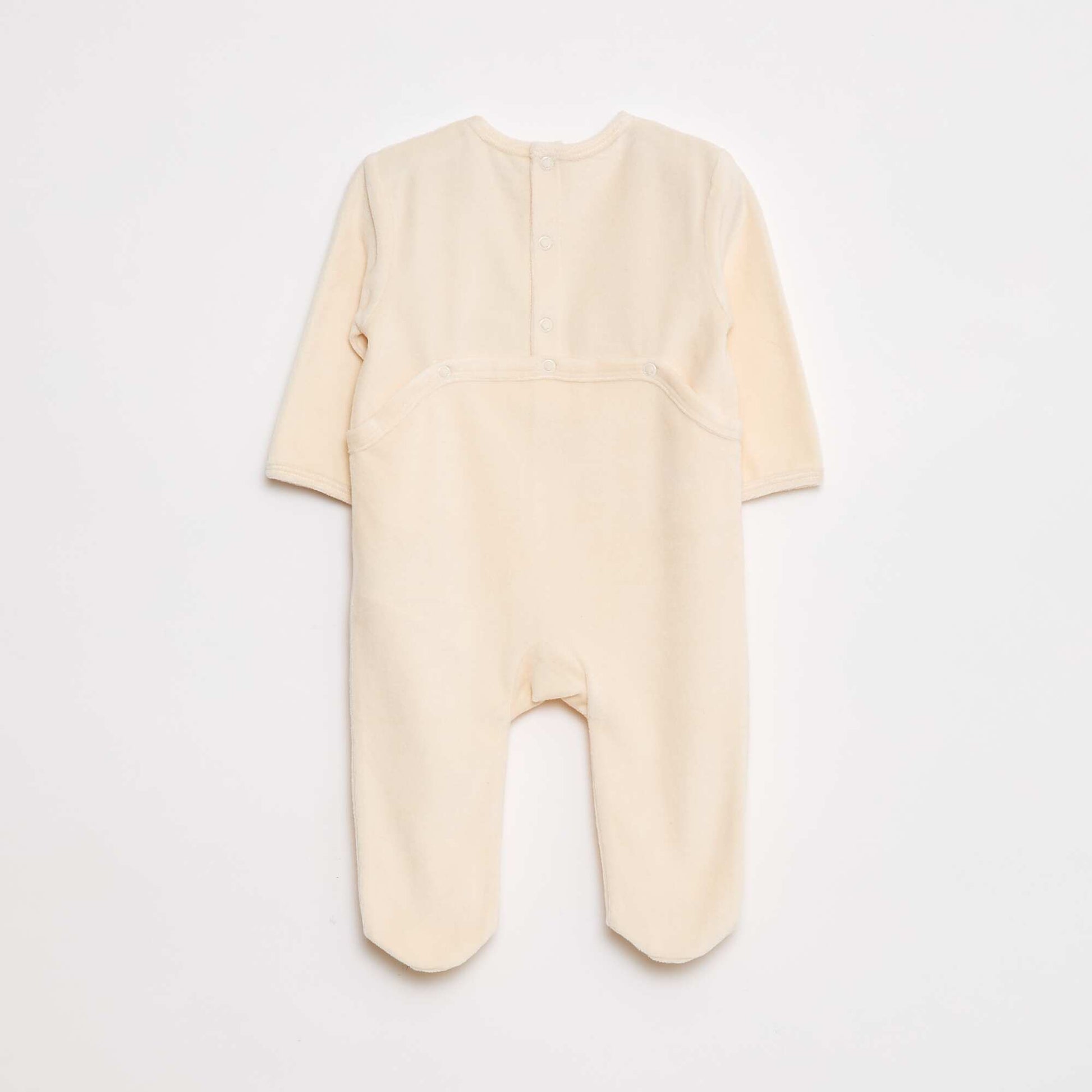 Fleece sleepsuit with feet and design on the front BEIGE