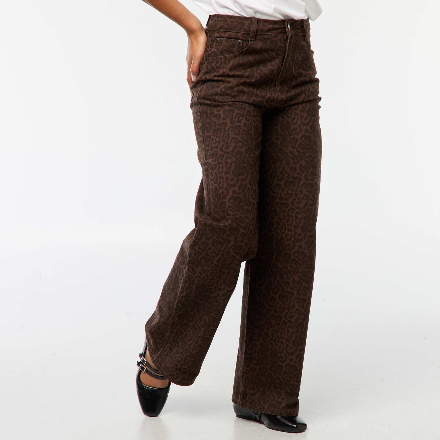 High-rise wide-leg jeans BEIGE