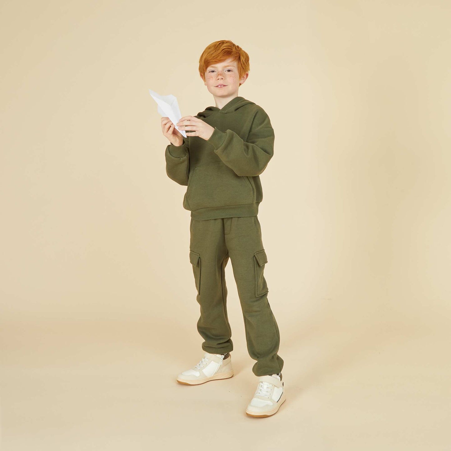 Multi-pocket sweatshirt fabric joggers GREEN