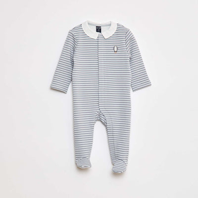 Warm long sleepsuit with Peter Pan collar BLUE