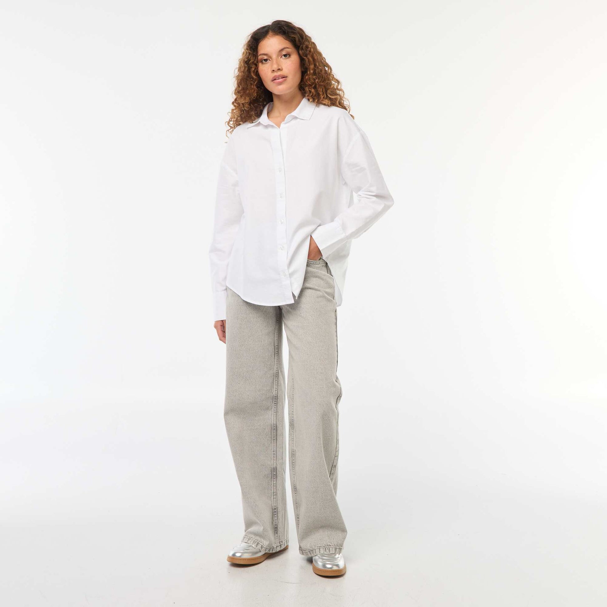 High-rise wide-leg 5-pocket jeans GREY