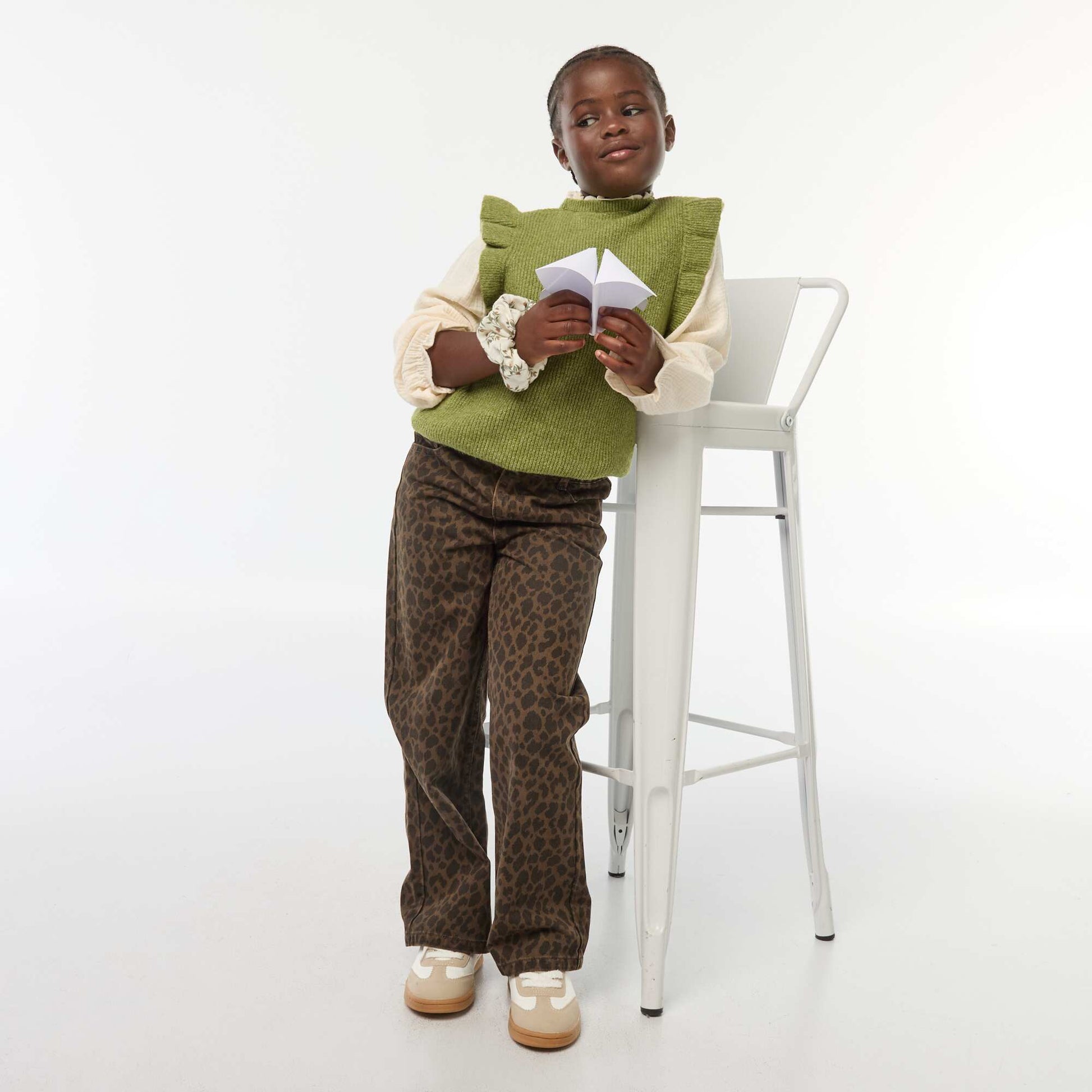 Wide-leg 5-pocket denim trousers BROWN