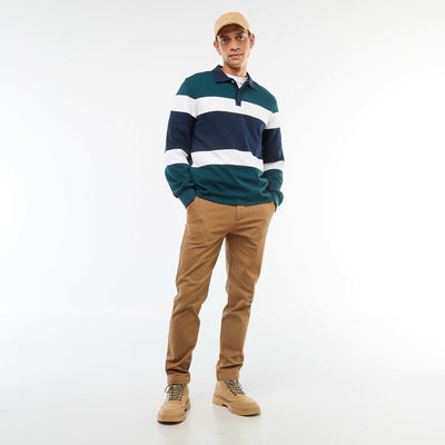 Plain piqué knit trousers BROWN