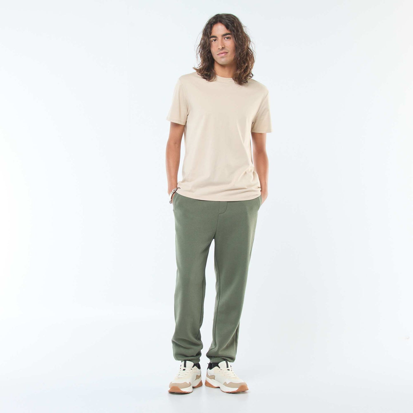 Plain joggers with drawstrings at the waist GREEN