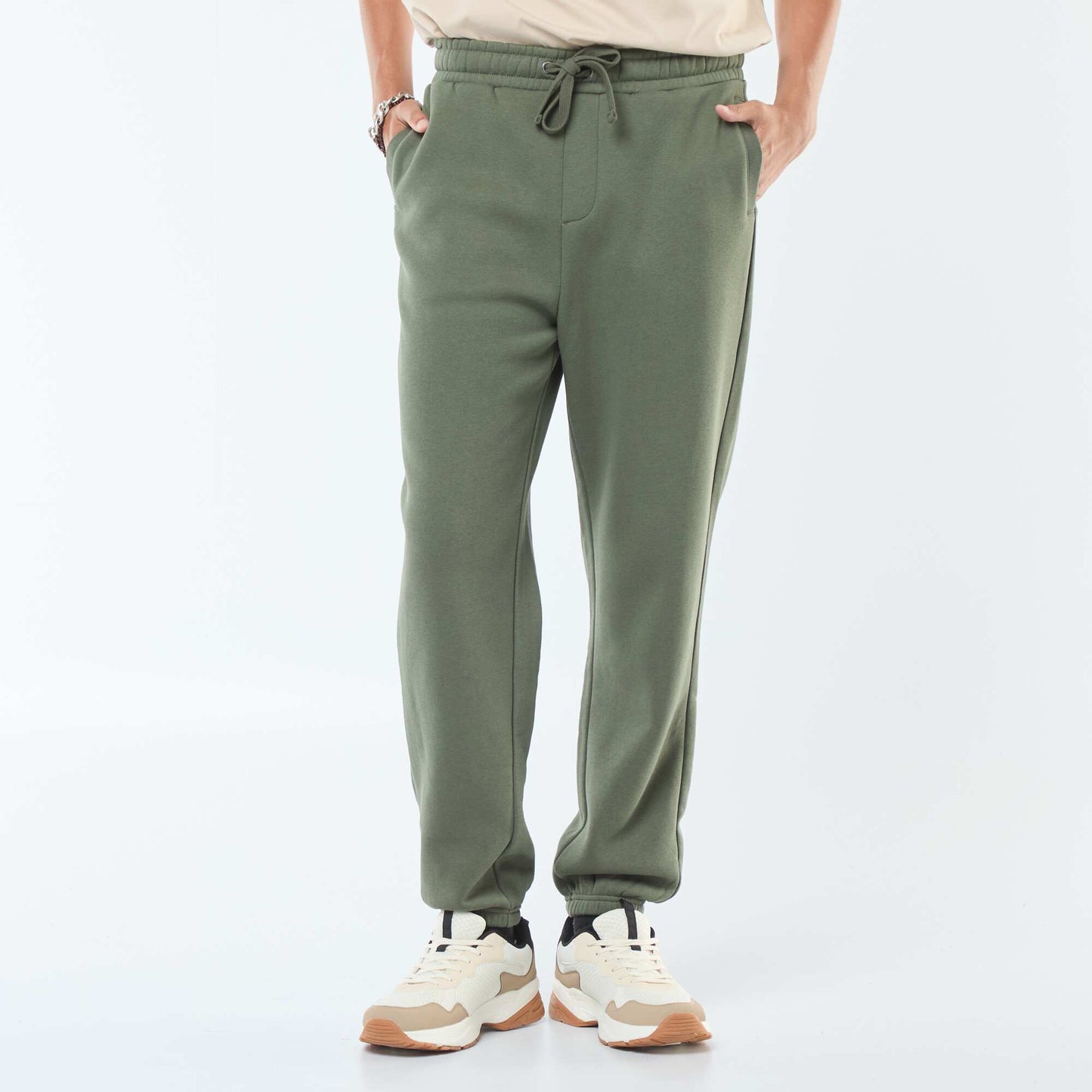 Plain joggers with drawstrings at the waist GREEN