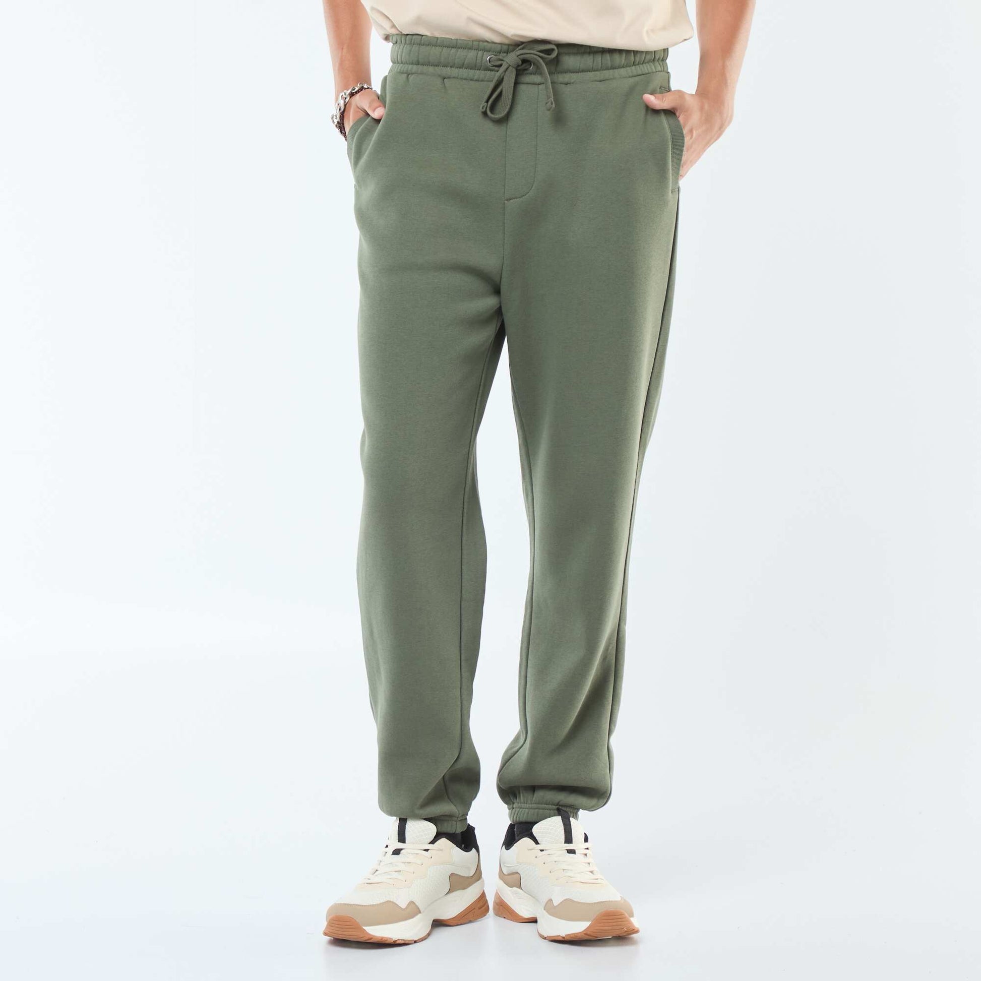 Plain joggers with drawstrings at the waist GREEN