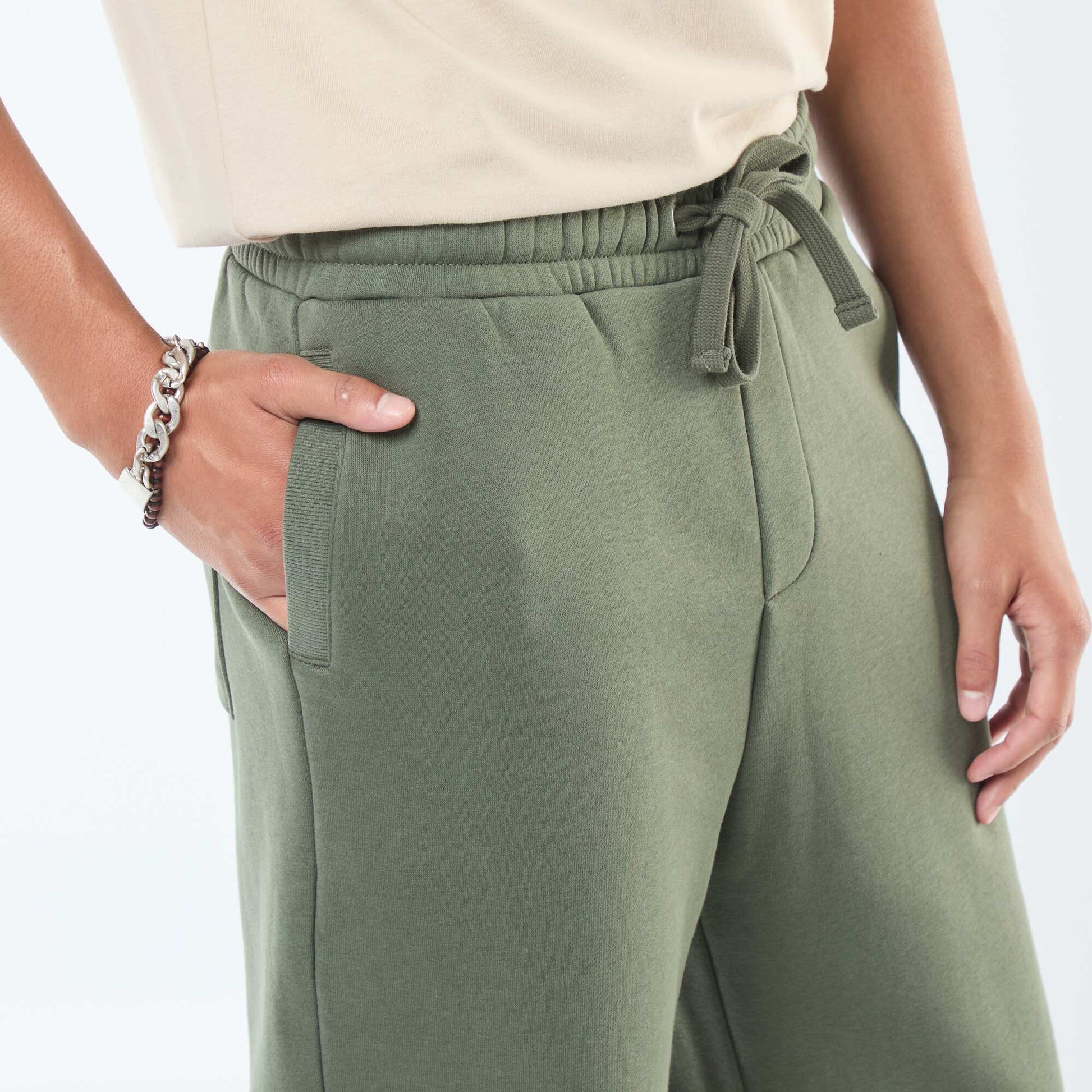 Plain joggers with drawstrings at the waist GREEN