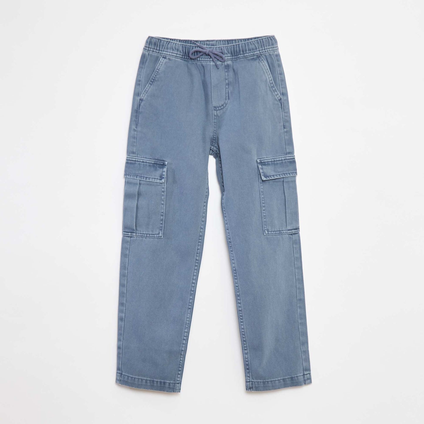 Multi-pocket trousers with elasticated waistband BLUE