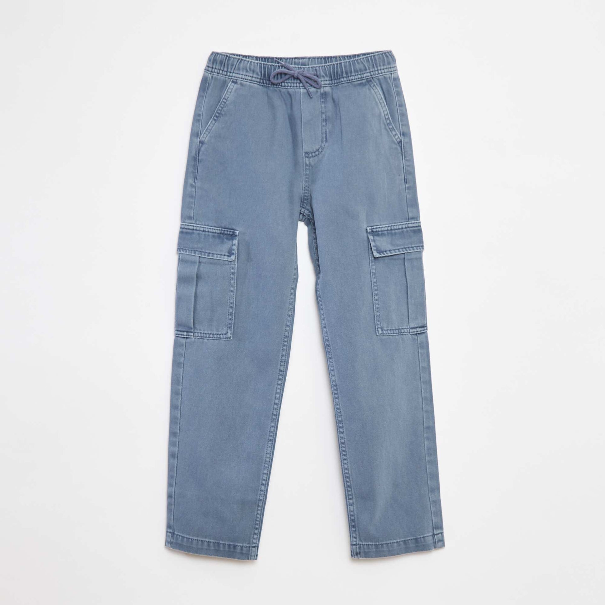 Multi-pocket trousers with elasticated waistband BLUE