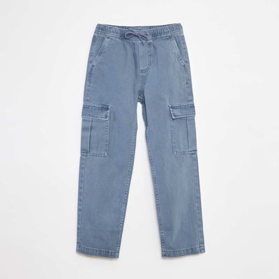 Multi-pocket trousers with elasticated waistband BLUE