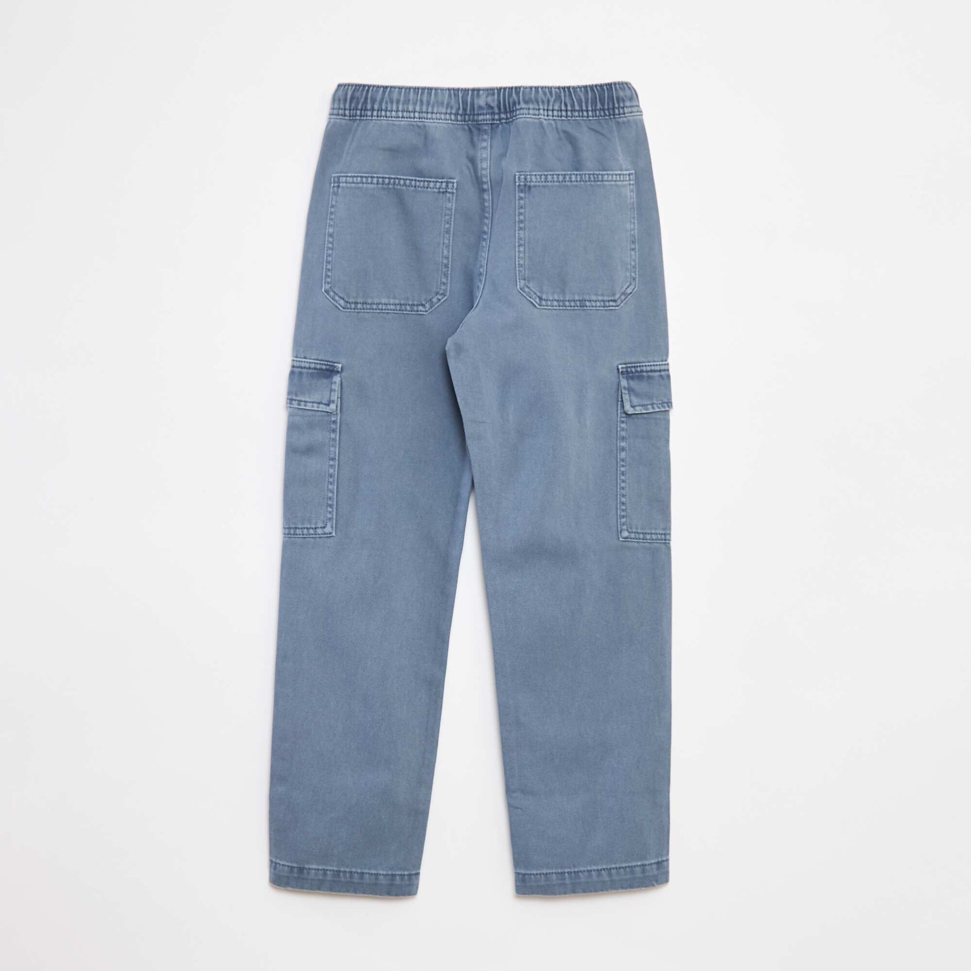 Multi-pocket trousers with elasticated waistband BLUE