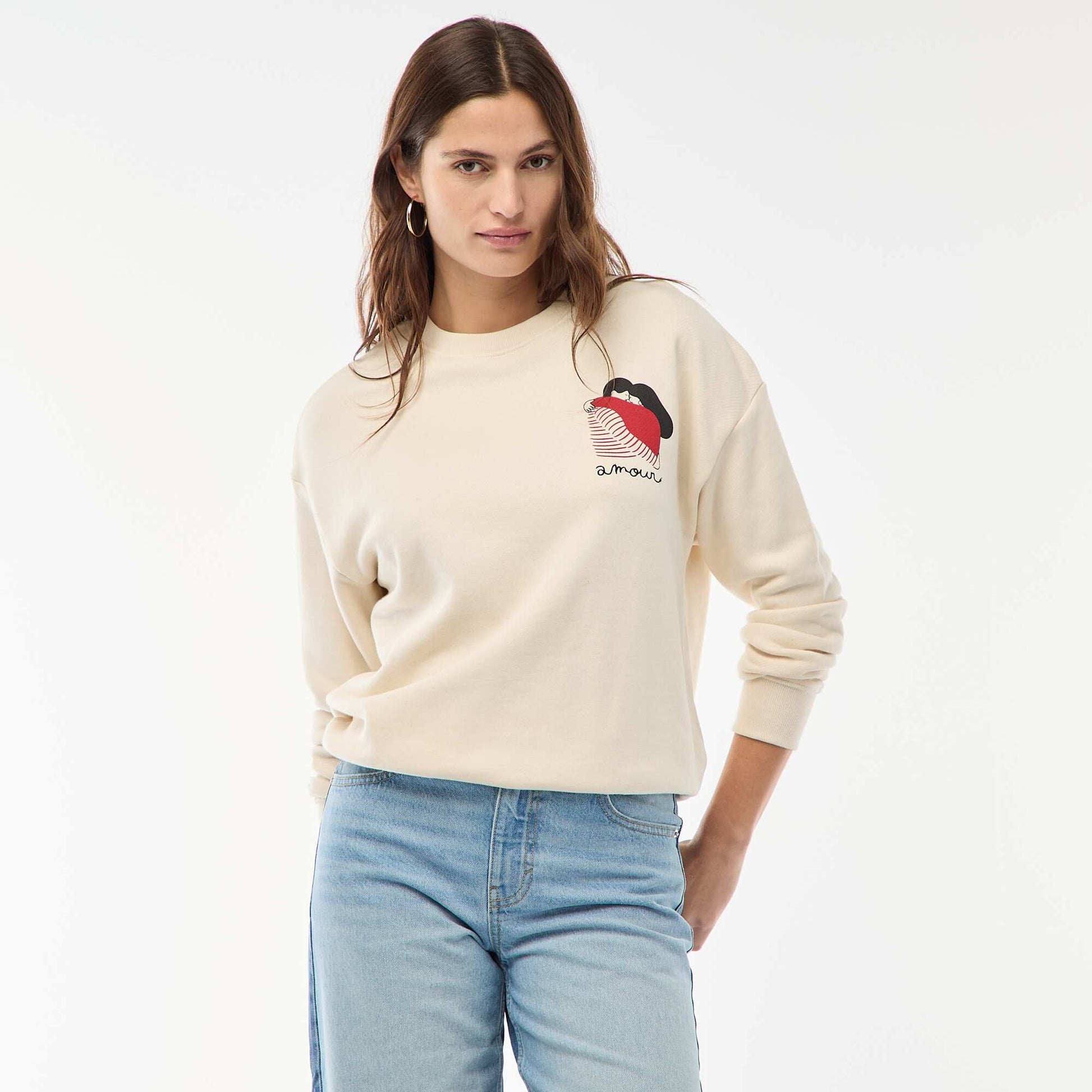 Printed Lightweight Fleece Sweatshirt WHITE