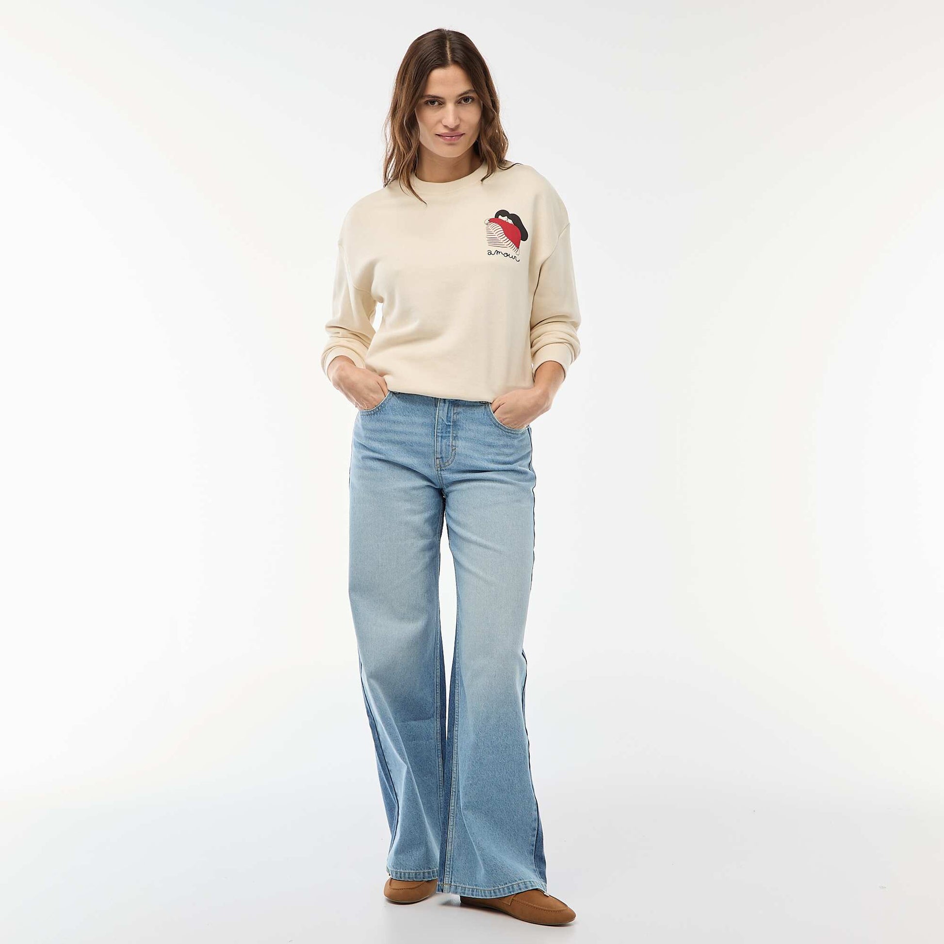 Printed Lightweight Fleece Sweatshirt WHITE