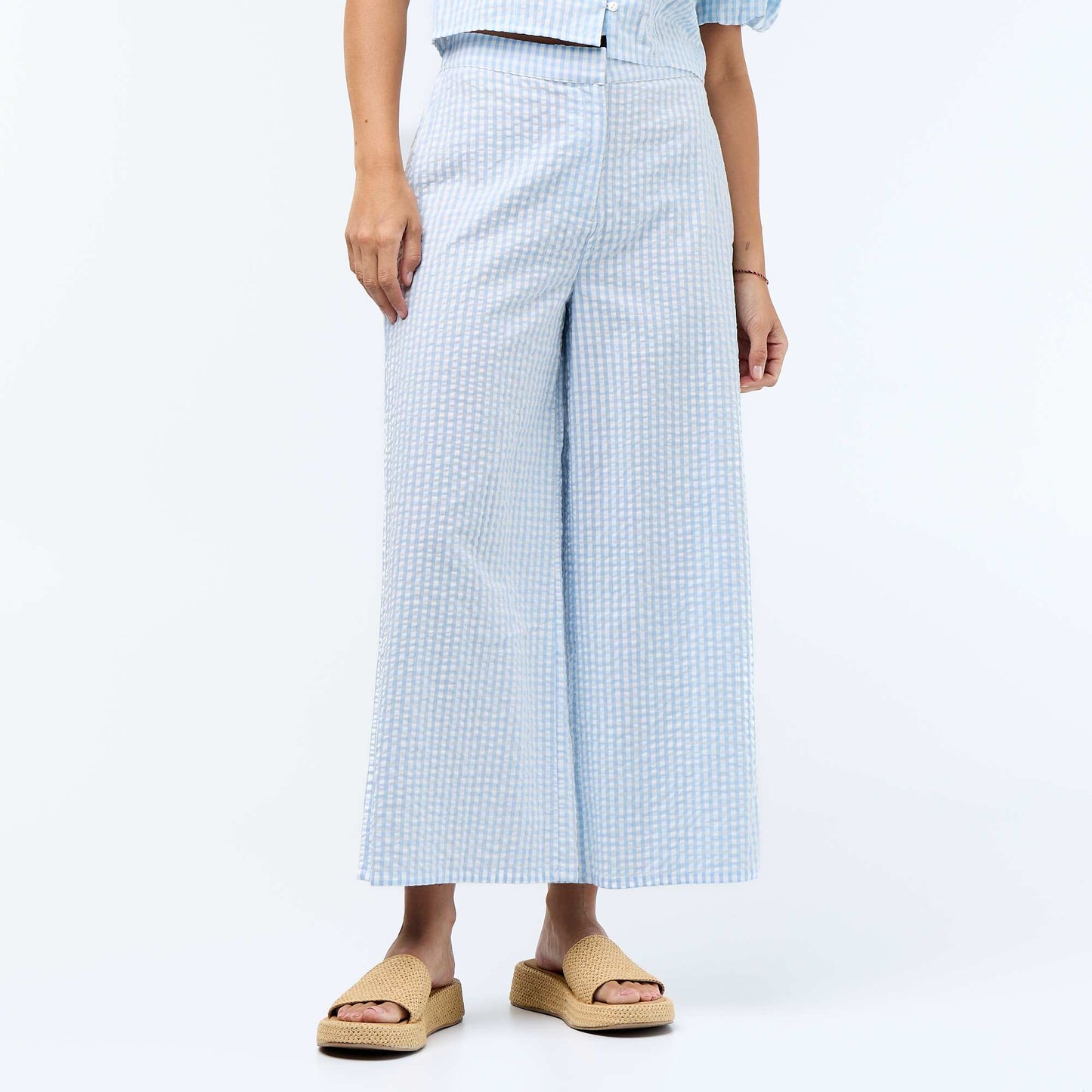 Waffle Knit Wide-Leg Trousers BLUE