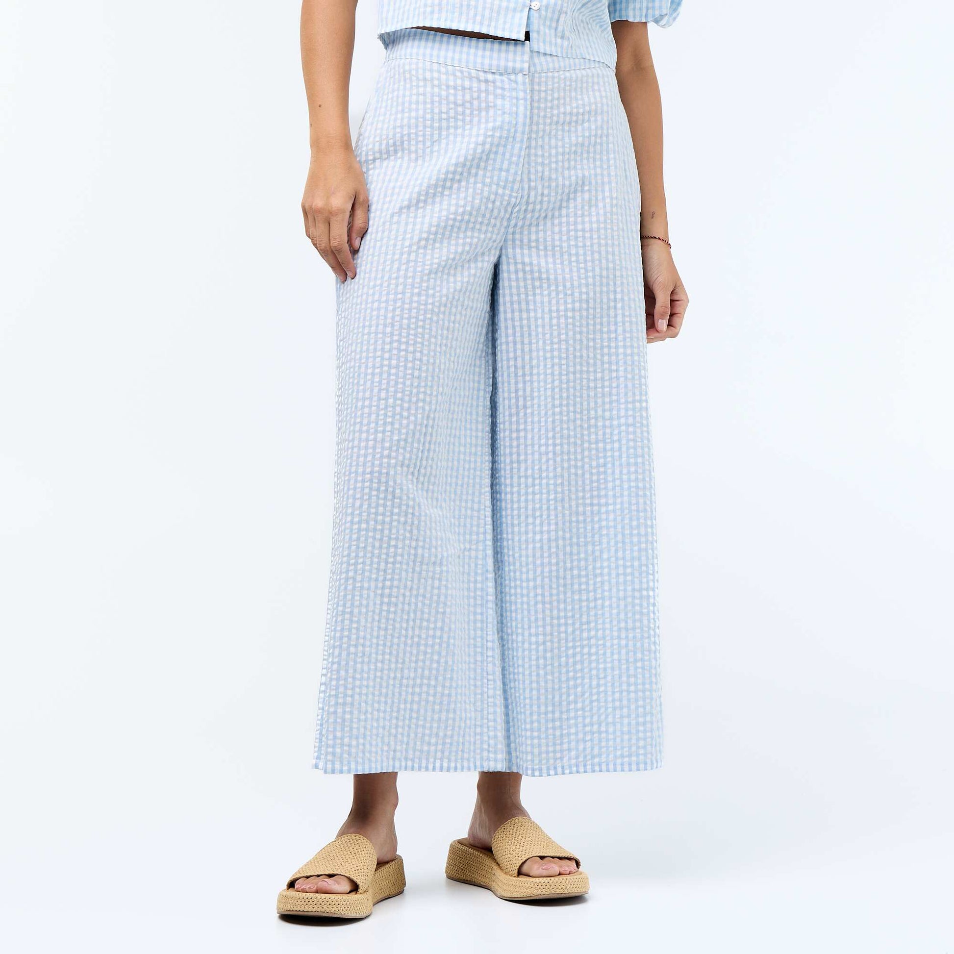 Waffle Knit Wide-Leg Trousers BLUE