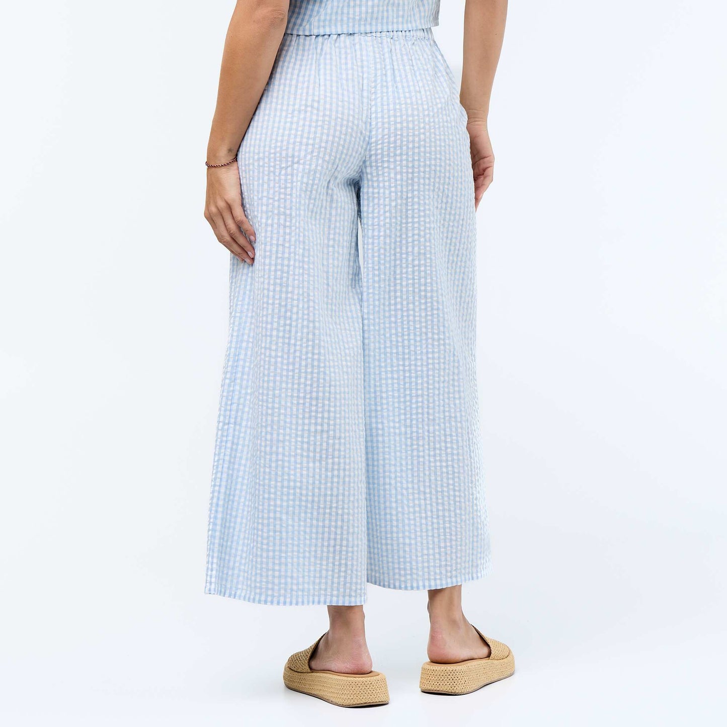 Waffle Knit Wide-Leg Trousers BLUE