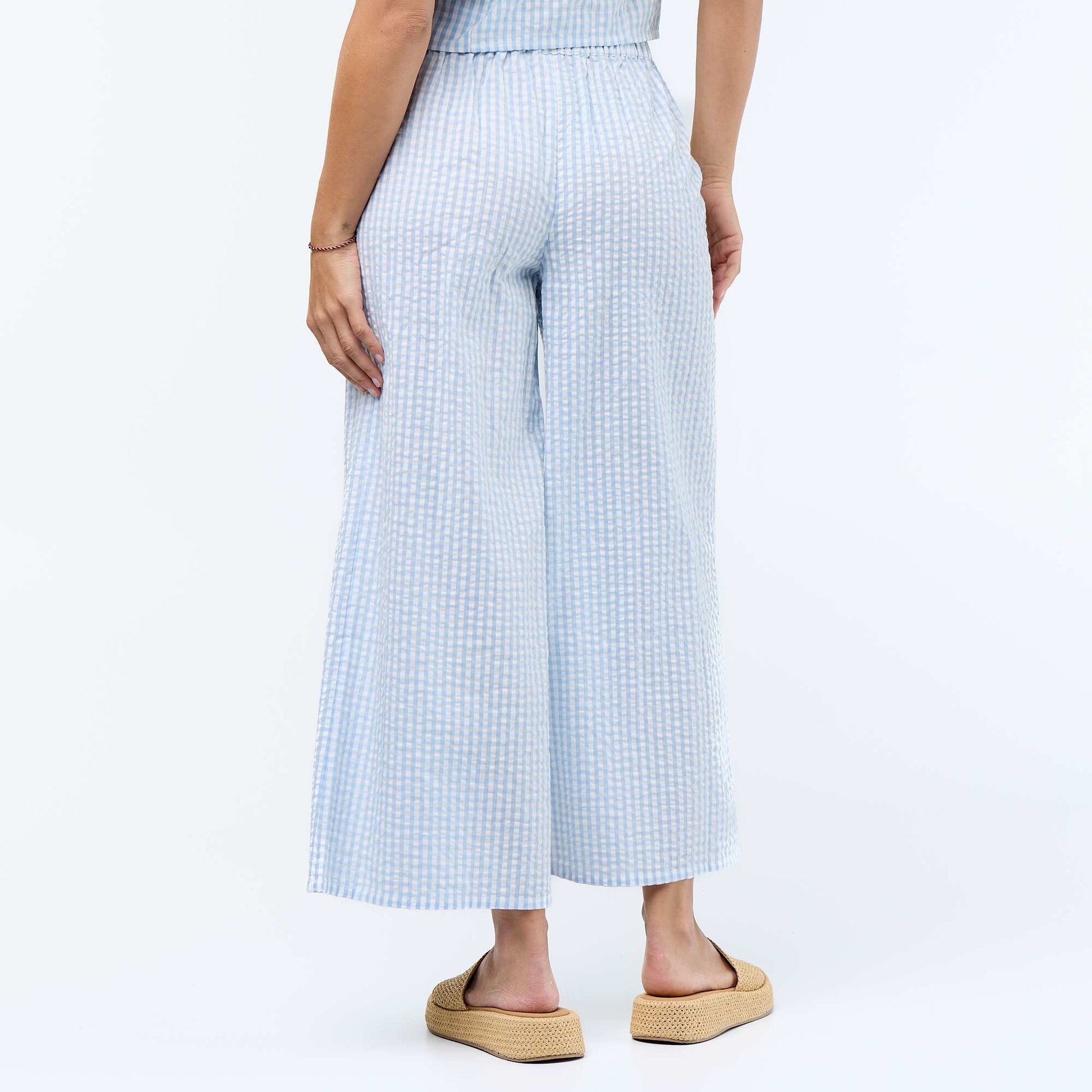 Waffle Knit Wide-Leg Trousers BLUE