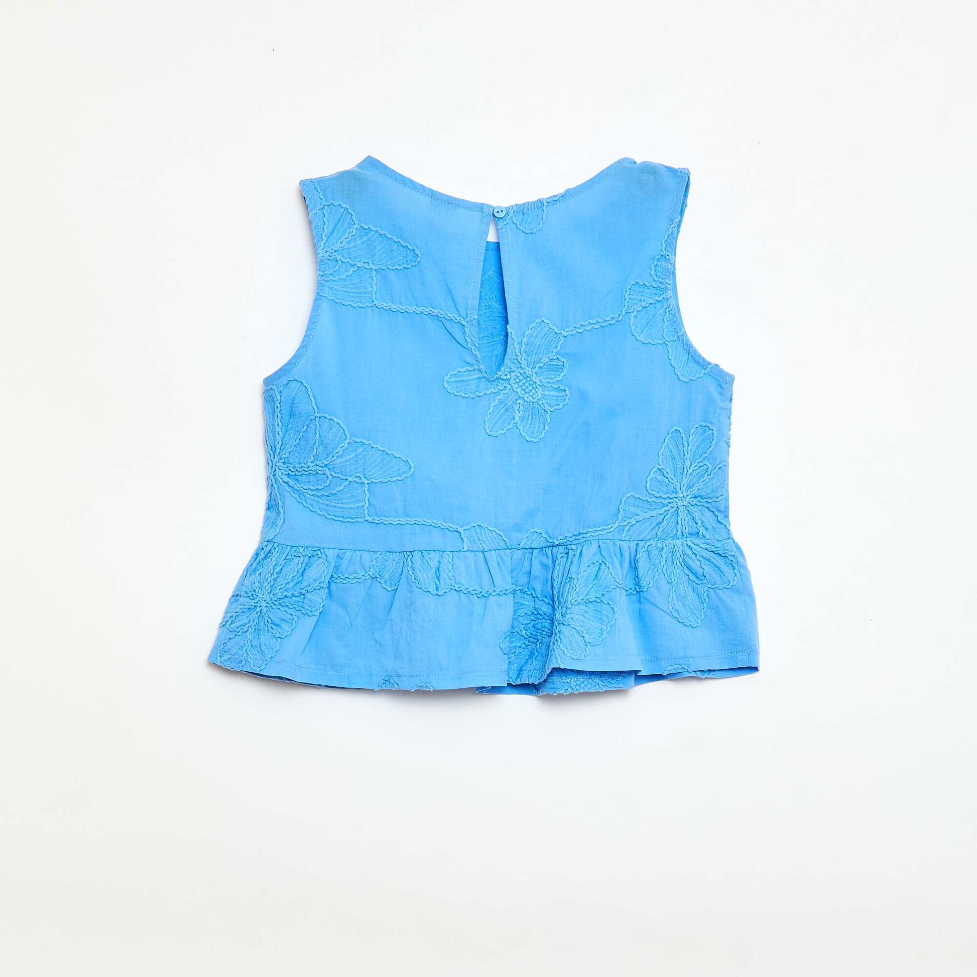 Sleeveless Blouse with Floral Embroidery BLUE