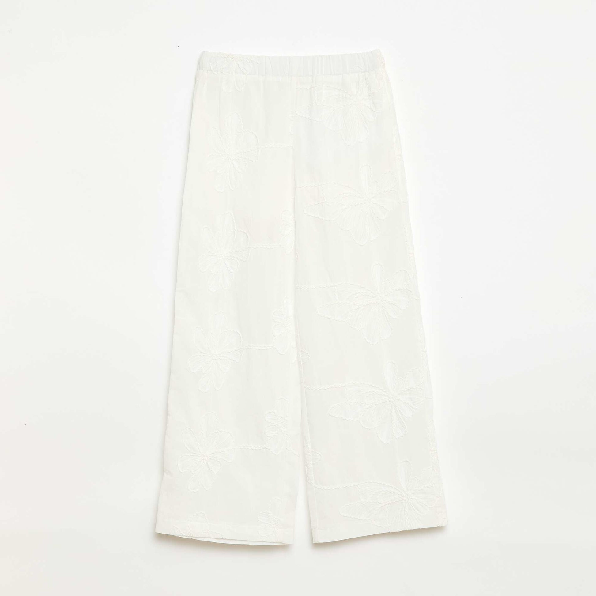 Wide-Leg Trousers with Embroidery WHITE
