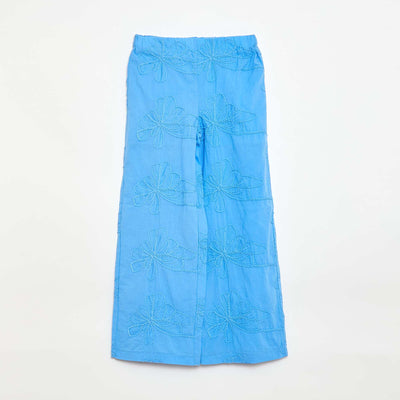Wide-Leg Trousers with Embroidery BLUE