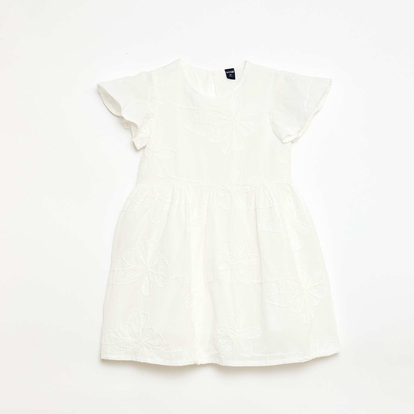 Dress with fanciful floral embroidery WHITE