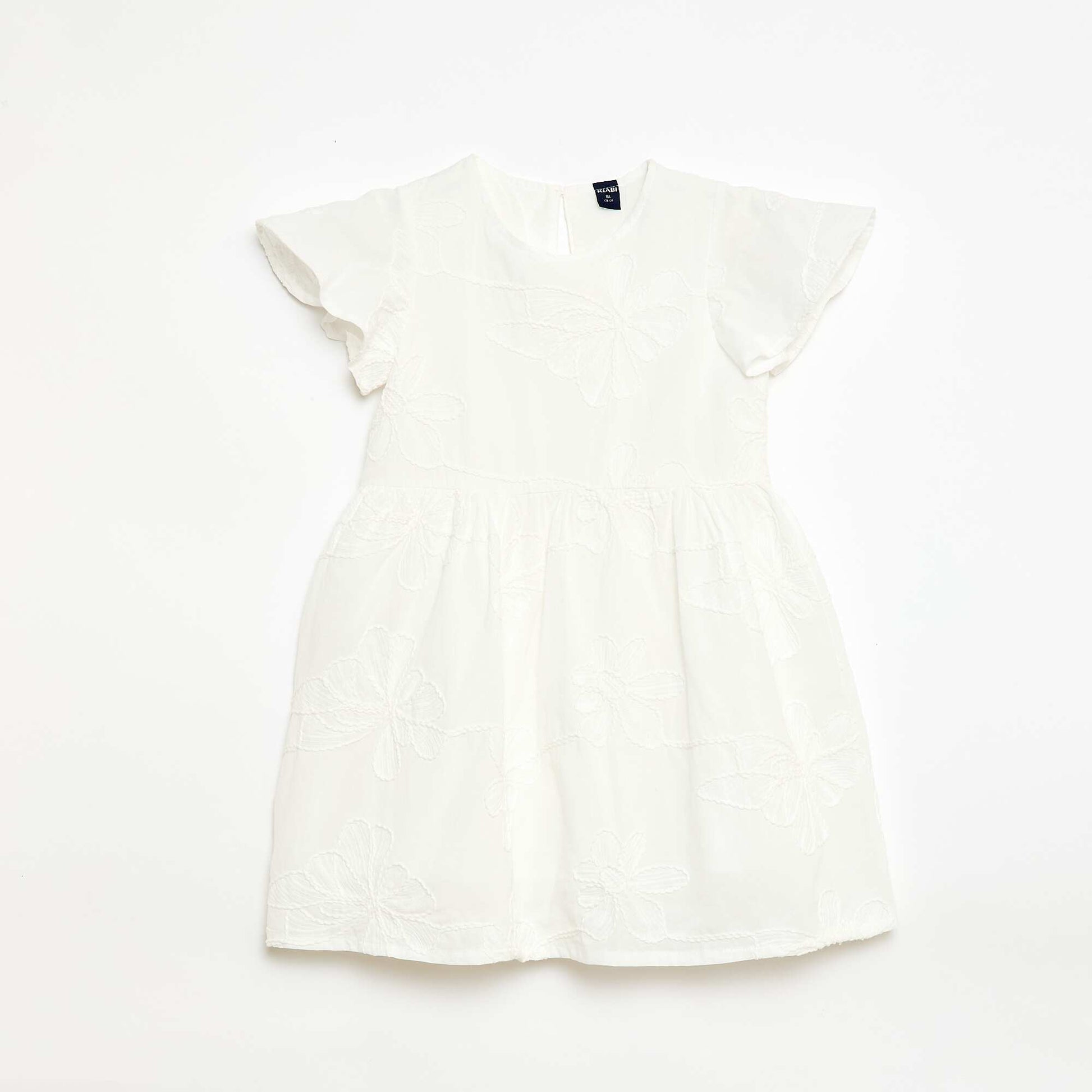 Dress with fanciful floral embroidery WHITE