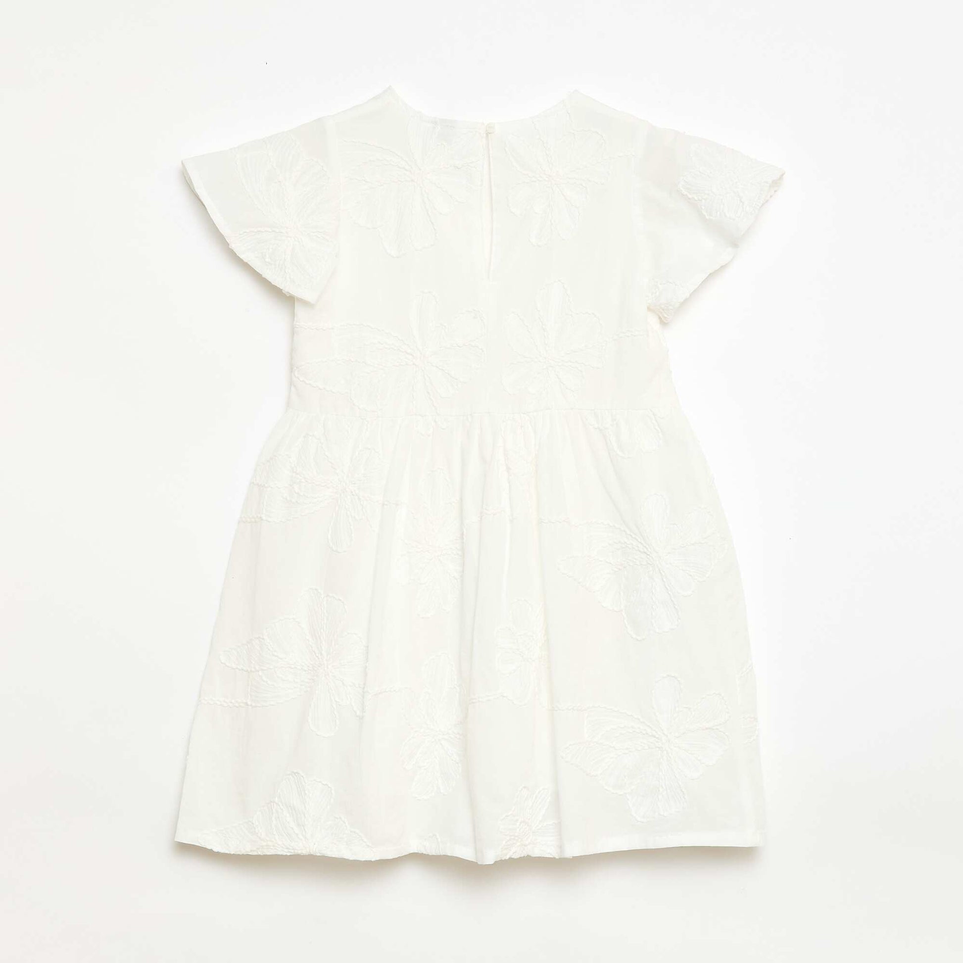 Dress with fanciful floral embroidery WHITE