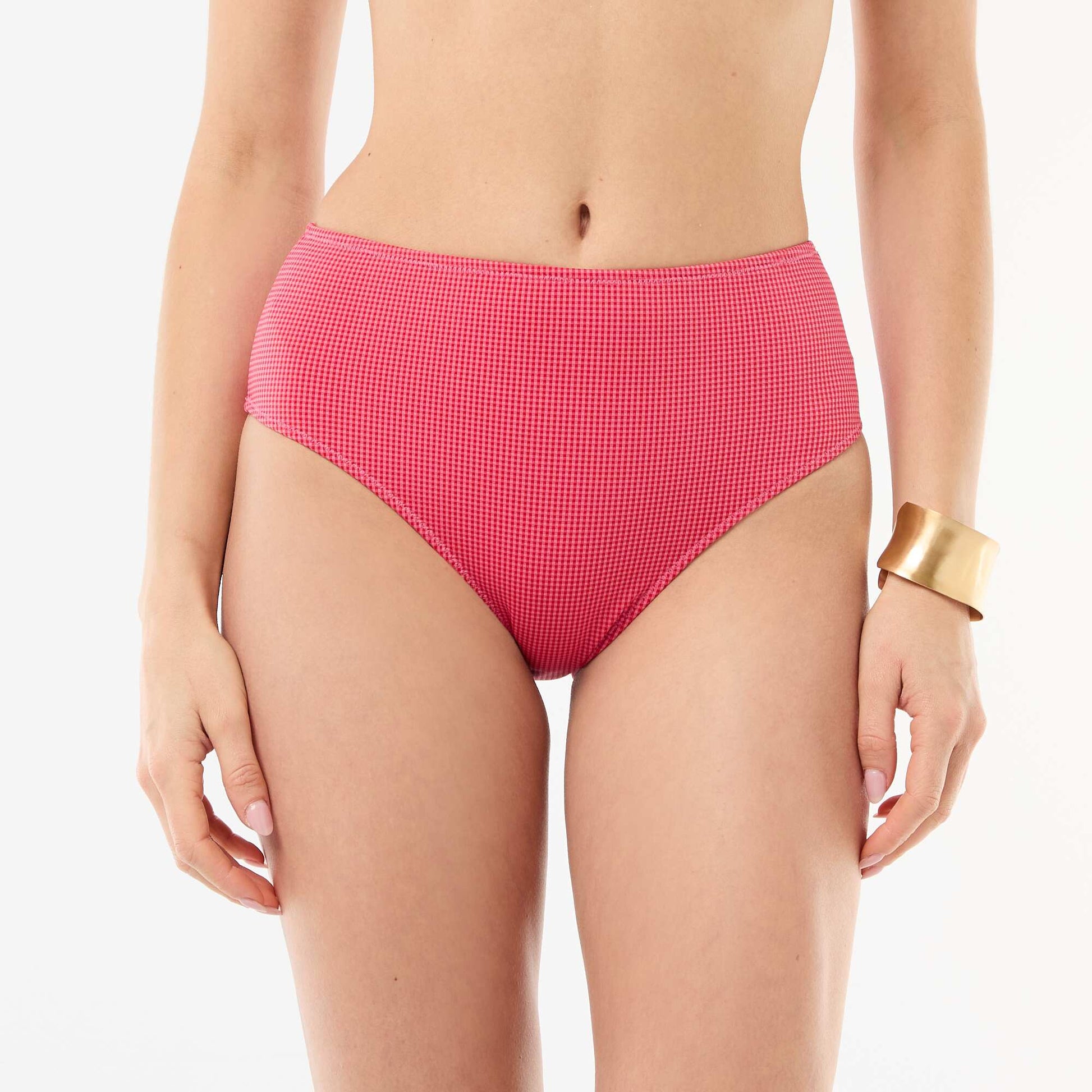 High-Waisted Gingham Print Swim Briefs RED
