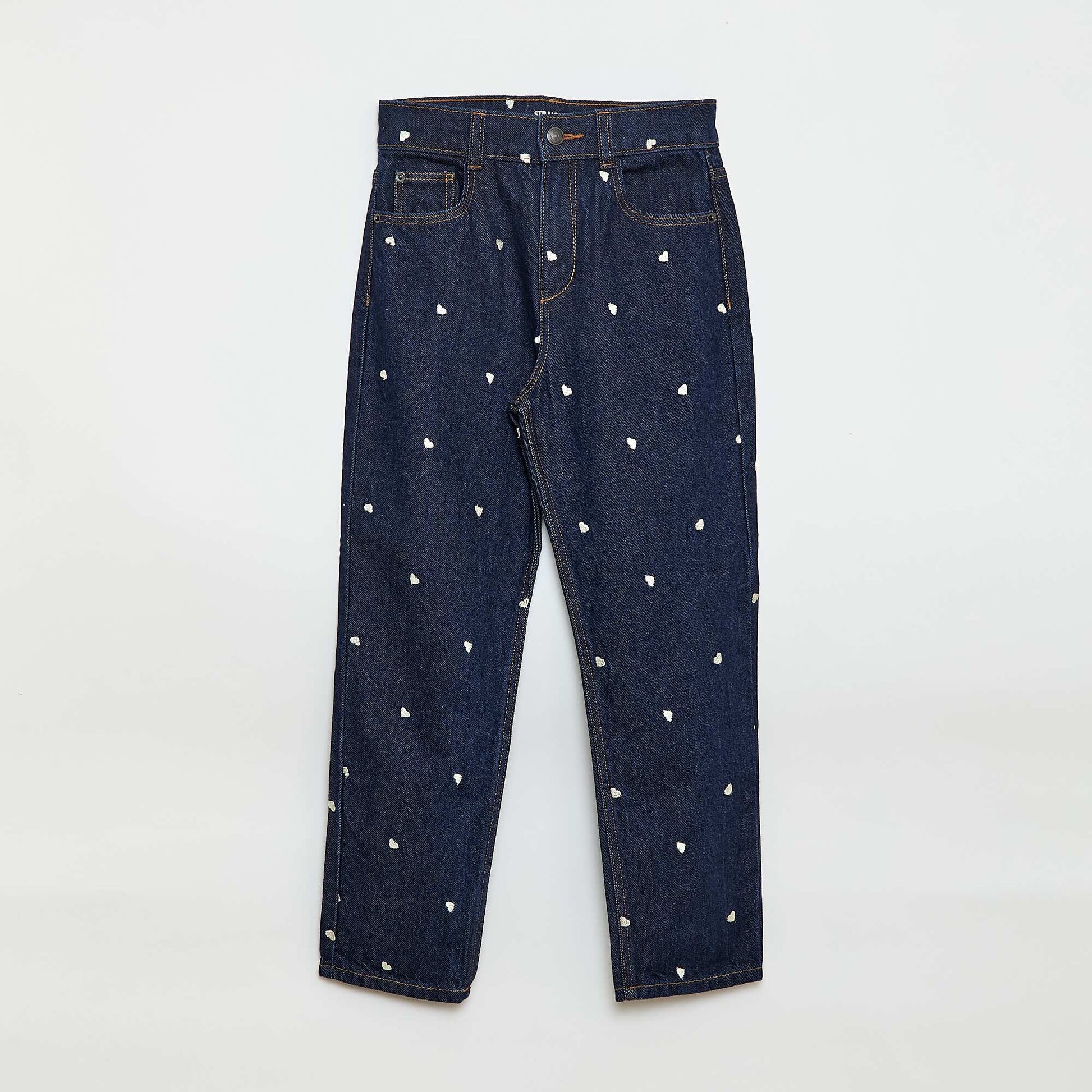 Straight-Leg Denim Pants with Pattern BLUE