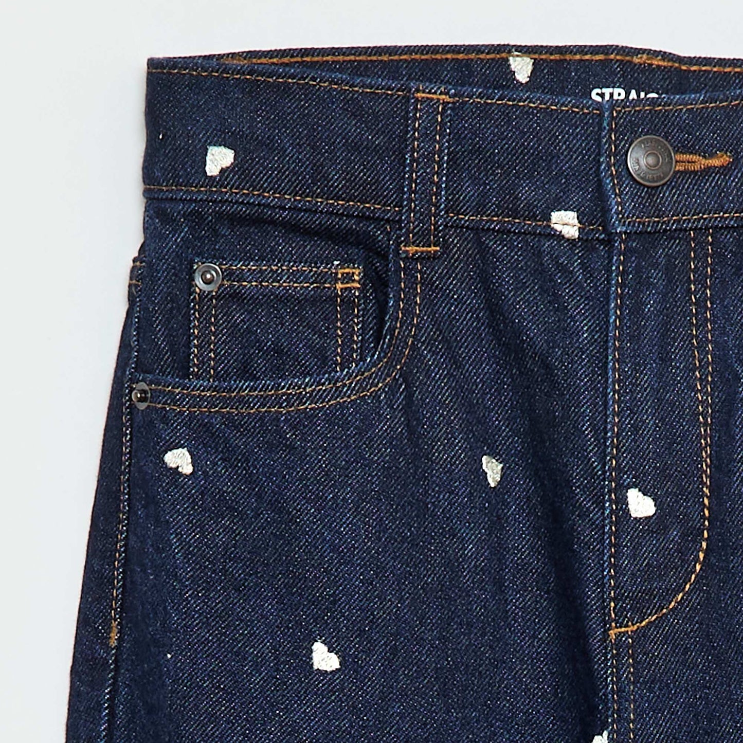 Straight-Leg Denim Pants with Pattern BLUE