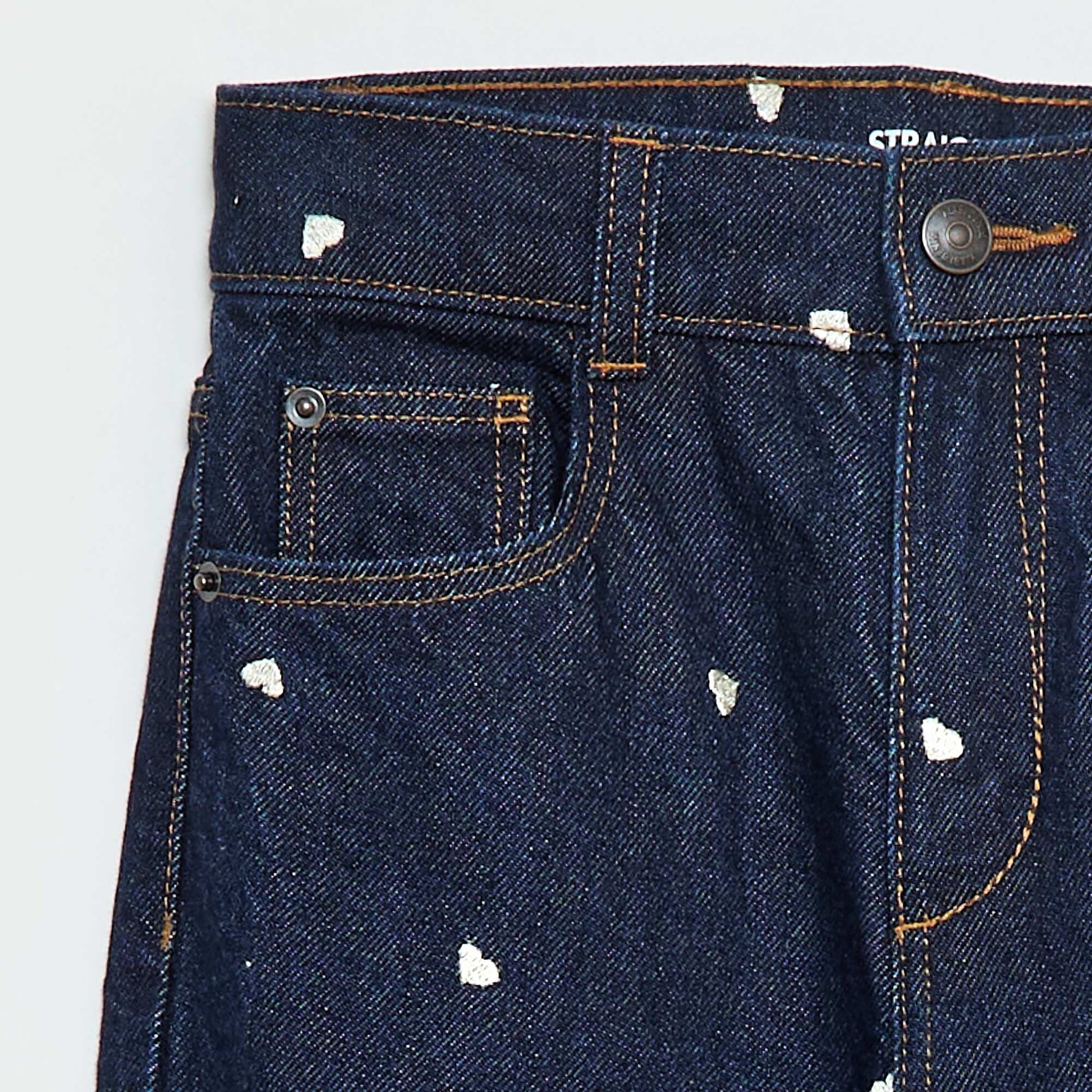 Straight-Leg Denim Pants with Pattern BLUE