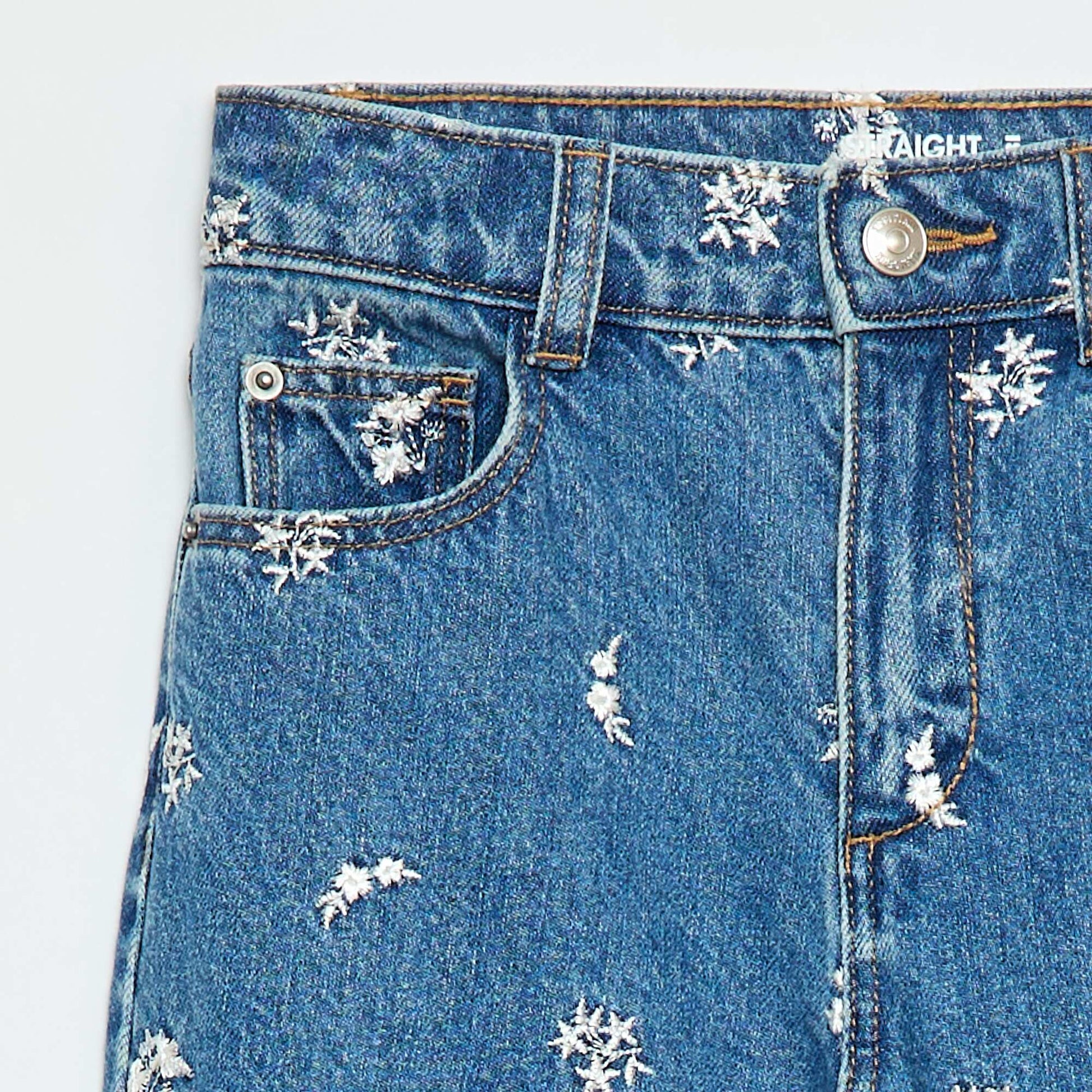 Straight-Leg Denim Pants with Pattern BLUE