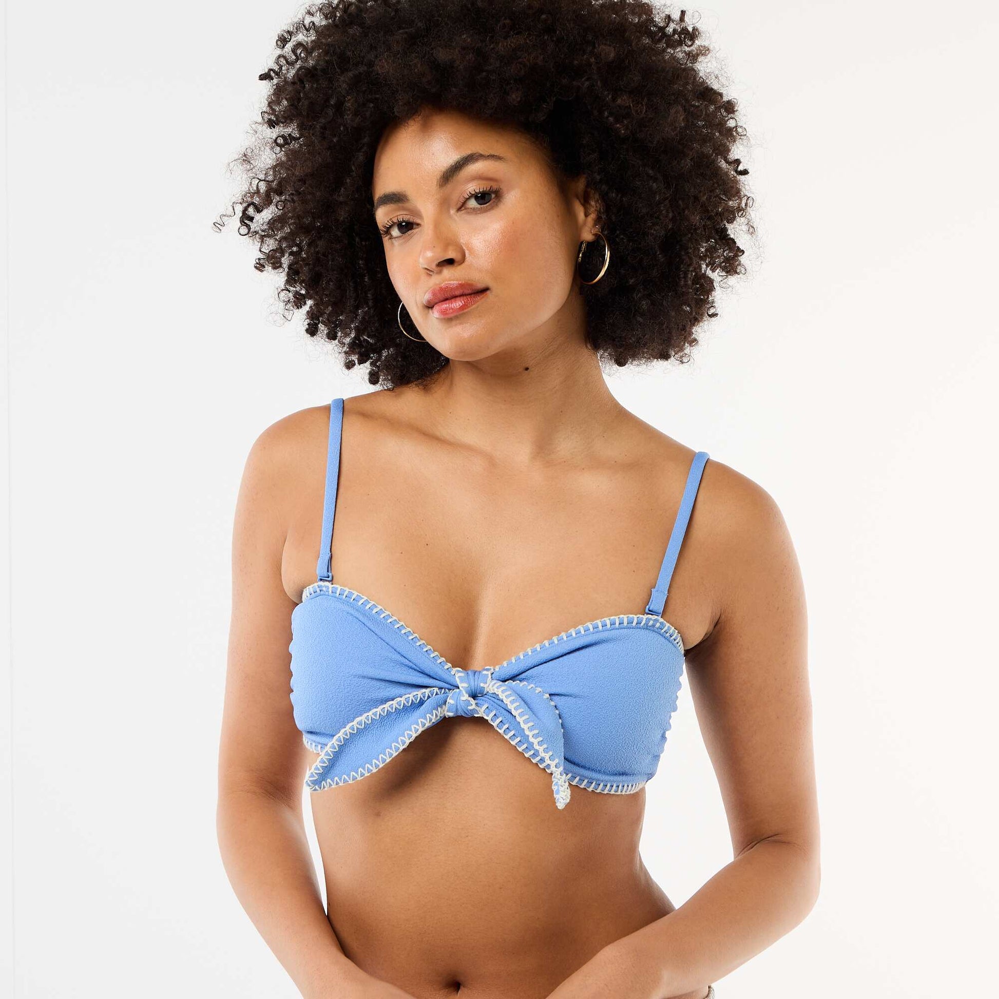 Bandeau Bikini Top with Contrast Stitching BLUE