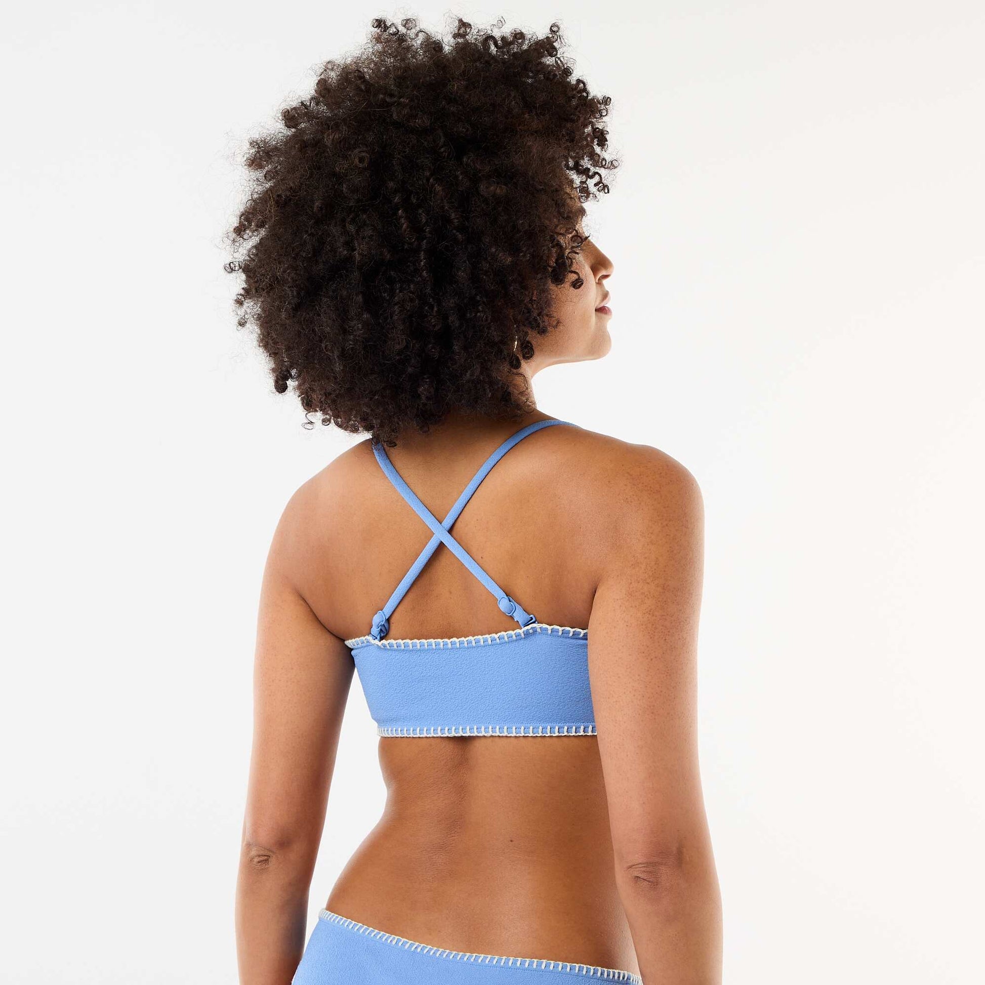 Bandeau Bikini Top with Contrast Stitching BLUE